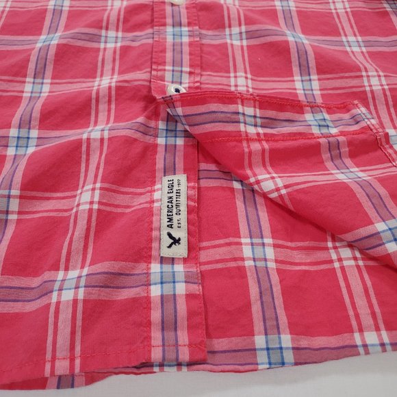 American Eagle Shirt Mens XL Salmon Plaid Seriously Soft Classic Fit Button Down - Picture 8 of 15